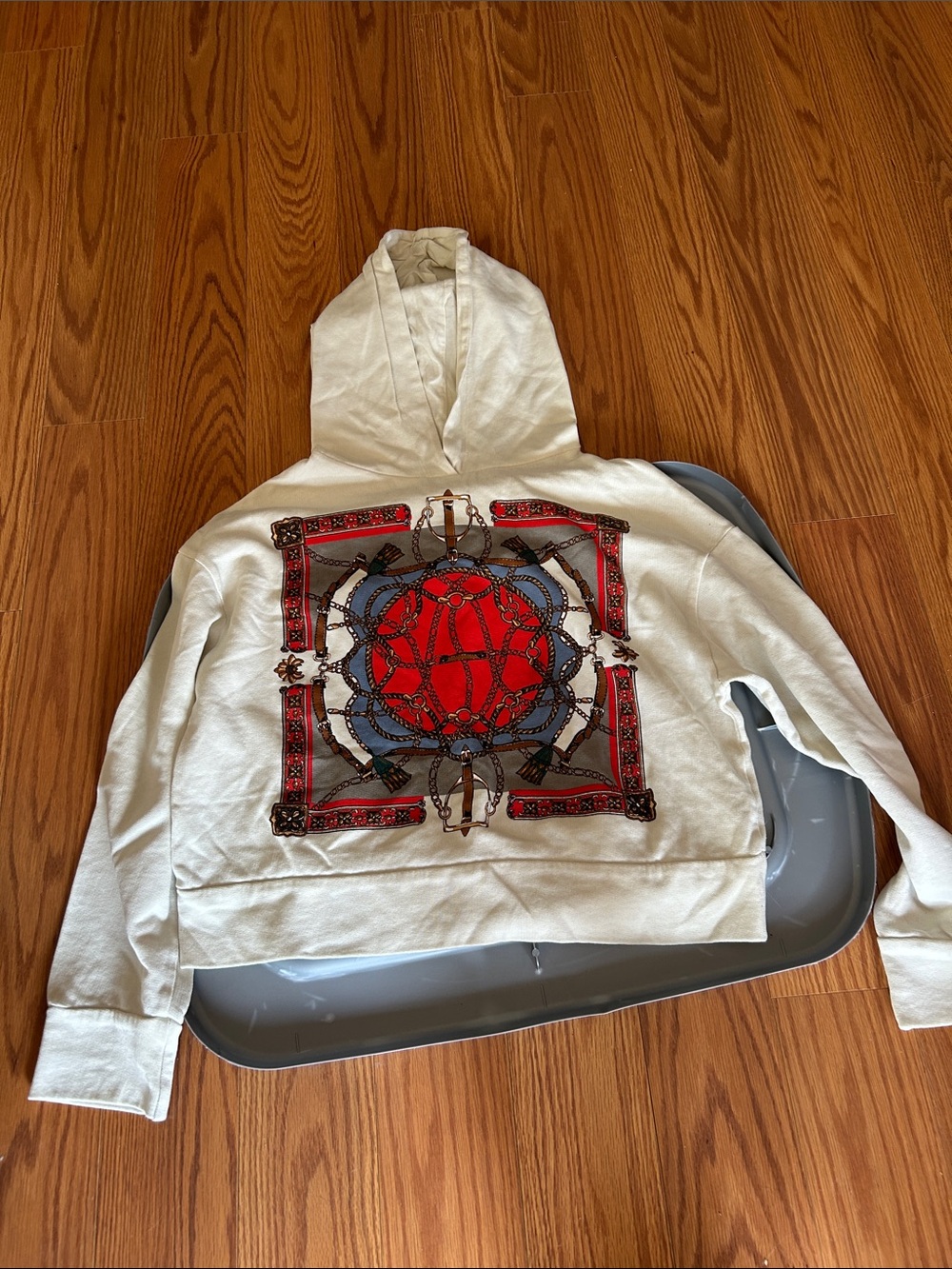 Only Cream Hoodie with Red & Blue Graphic Back